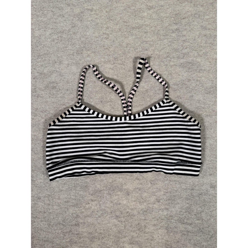 Lululemon Sports Bra Womens Small Black Stripe Racerback Lined Yoga Gym Running